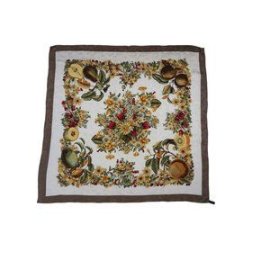 BEAUTIFUL White Fruit Floral Silk Scarf 35"/ 33.5” EC